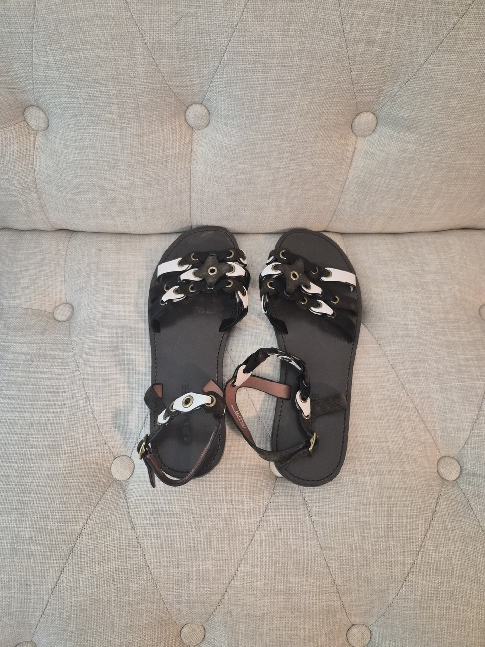 Coach Black, Brown and White Women's Buckle Strap Sandals